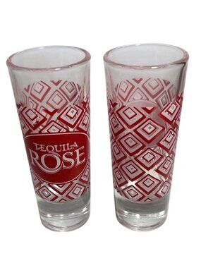 Tequila Rose Shot Glasses With Red Geometric Pattern Lot Of 2 Barware She Shed